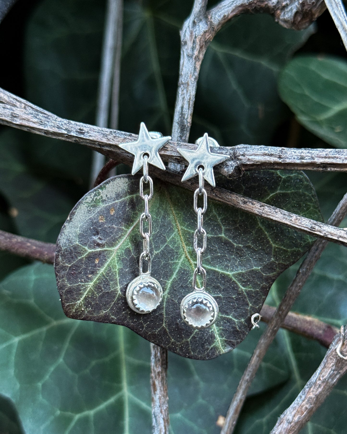 Quartz Star Chain Earrings