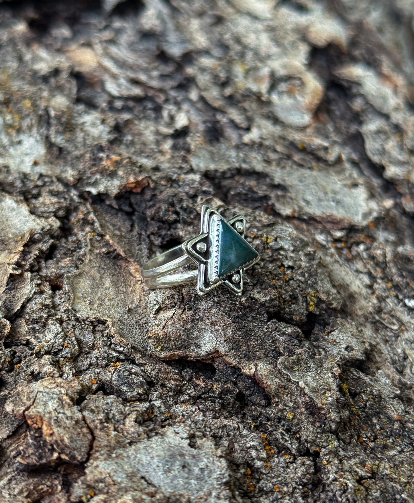 Moss Agate Trifecta Star Ring